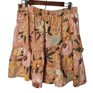 Roxy Cosmic Glow Again Skirt Size XL Toasted Nut Bloom Boogie Boho Cottagecore